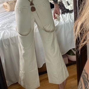 Vintage canvas flare leg Capri with suspenders